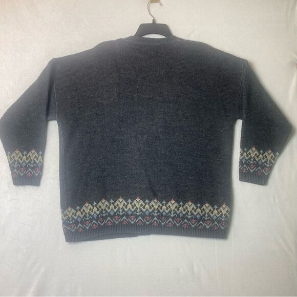 Boundary Waters Vintage Gray W/Floral Design Knit Cardigan Size Large - Picture 2 of 8